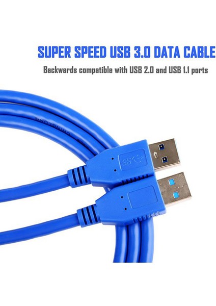 2 Parça Usb3.0 Erkek-Erkek Veri Kablosu Am - Am Od5.5 Sabit Sürücü Uzatma Kablosu (Mavi ve Siyah) (Yurt Dışından)