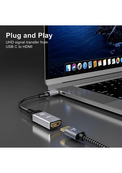 USB C - HDMI Uyumlu Adaptör 4K 120HZ,8K 60HZ USB Type C - HDMI Uyumlu 2.1 Adaptör Desteği 48 Gbps Aktarım Hızı (Yurt Dışından)