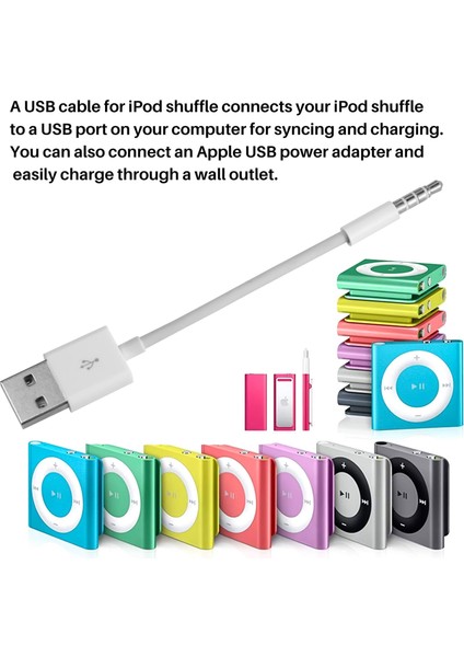 Ipod Shuffle Veri Kablosu Için Uygundur USB Mp3 Şarj 3, 4, 5, 6 7. Nesil Şarj Kablosu (Yurt Dışından)