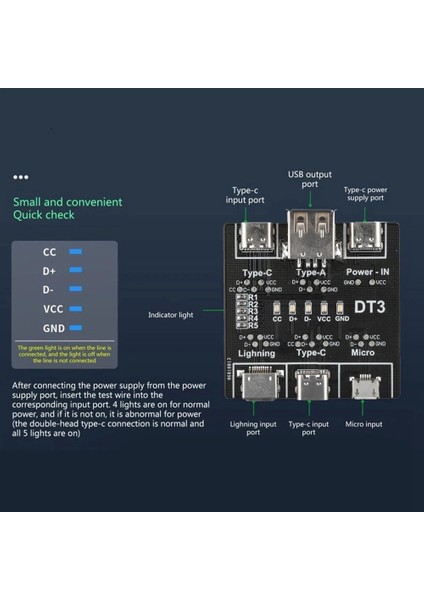 Ios Android Için USB Veri Hattı Algılama Kurulu Mikro-Usb Tip-C Kısa Devre Anahtarı Algılama Kurulu Dt3 USB Kablosu Test Cihazı (Yurt Dışından)