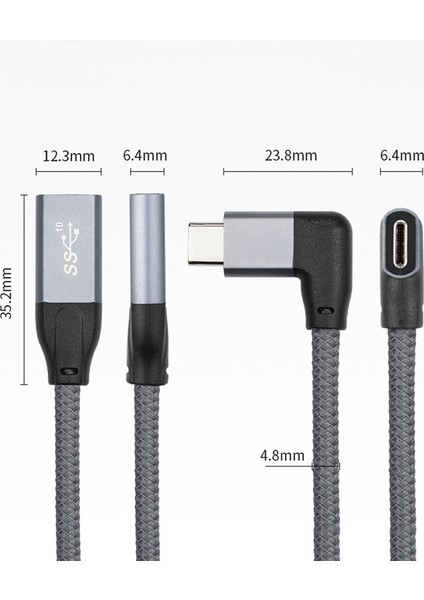 100W Pd 5A Kavisli Usb3.1 Tip-C Uzatma Kablosu 4K @60Hz 10GBPS Macbook Hp Dizüstü Bilgisayar Için Usb-C Gen 2 Uzatma Kablosu 20CM (Yurt Dışından)