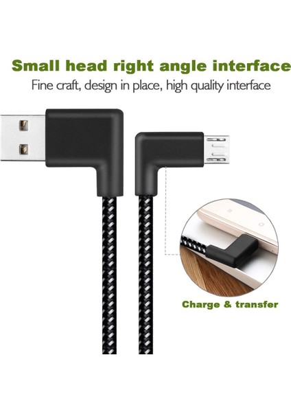 90 Derece Açı Konektörü Naylon Örgülü Akıllı Telefon Şarj Kablosu Android Için Mikro USB Hızlı Şarj Güç Kabloları Esnek ve Dayanıklı Evrensel Adaptör 0.2m (Yurt Dışından)