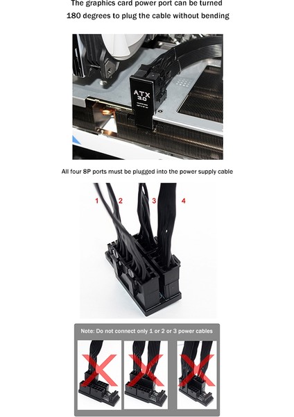 Atx3.0 12VHPWR 12+4p 600W 180 Derece Güç Adaptörü Dönüştürücü 4X8PIN 40 Serisi Grafik Kartı Güç Konektörü Dönüştürücü A (Yurt Dışından)