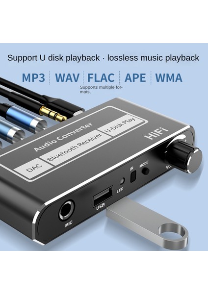 Kablosuz Hıfı Dac Dönüştürücü Bluetooth 5.2 Alıcı Ses Koaksiyel R/l 3.5mm Aux Adaptörü U Disk Oynatma Mic ile (Yurt Dışından)