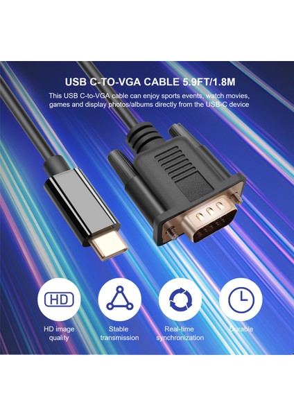 USB C - VGA Kablosu 5,9 Feet/1,8m, USB Tip C - VGA Kablosu, USB 3.1 Aygıtları Için Uygun-Hp Vb. Için Uygun (Yurt Dışından)
