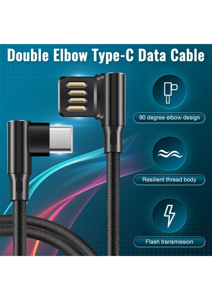Usb-C 3.1 Type-C Sola Sağ Açılı 90 Derece USB 2.0 Veri Kablosu Kılıflı Tablet ve Telefon Için 15CM (Yurt Dışından)