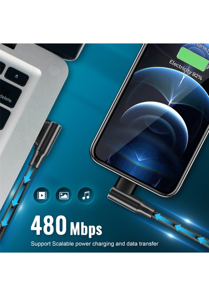 Usb-C 3.1 Type-C Sola Sağ Açılı 90 Derece USB 2.0 Veri Kablosu Kılıflı Tablet ve Telefon Için 15CM (Yurt Dışından)