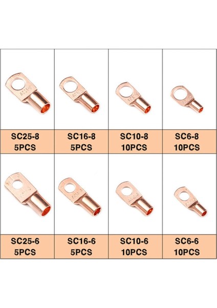 60PCS Sc6-25 Serisi Yuvarlak Soğuk Sıkma Terminali Konnektörleri Bakır Burun Teli Konnektörleri Gümüş (Yurt Dışından)