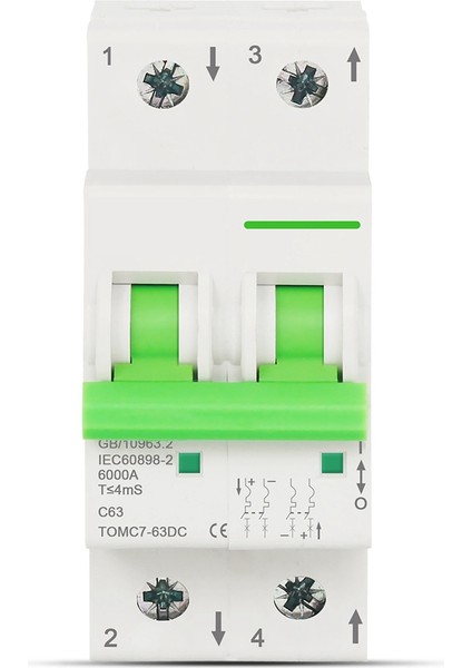 DC550V Güneş Pv Devre Kesici 2 P 63A Pv Sistemi Için Mini Devre Kesici Kısa Devre Koruyucu (Yurt Dışından)