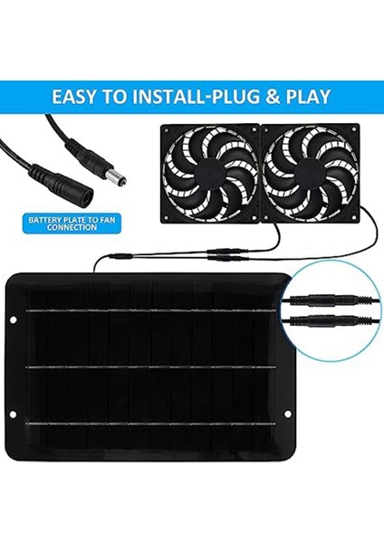 Güneş Paneli Fan Kiti, Sera Için 10W 12V Güneş Fanı, Barakalar Için 31,5 Inç Kablolu Güneş Paneliyle Çalışan Çift Fan (Yurt Dışından)