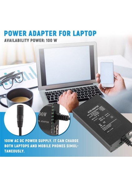 Evrensel 12V-24V Ac Güç Adaptörü Ayarlanabilir Araç Ev Şarj Cihazı USB12V Güç Kaynağı 100W 5A Dizüstü Bilgisayar 38 Adet Dc Konnektörlü (Yurt Dışından)