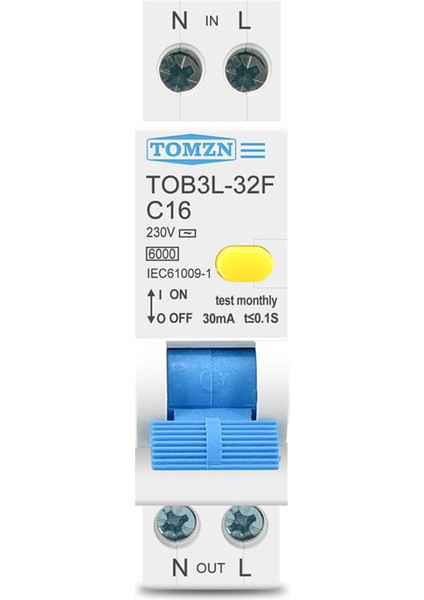Tomzn 18MM 230V Rcbo 1p+N 6ka Aşırı Akım Kaçağı Korumalı Kaçak Akım Diferansiyel Otomatik Devre Kesici, 16A (Yurt Dışından)