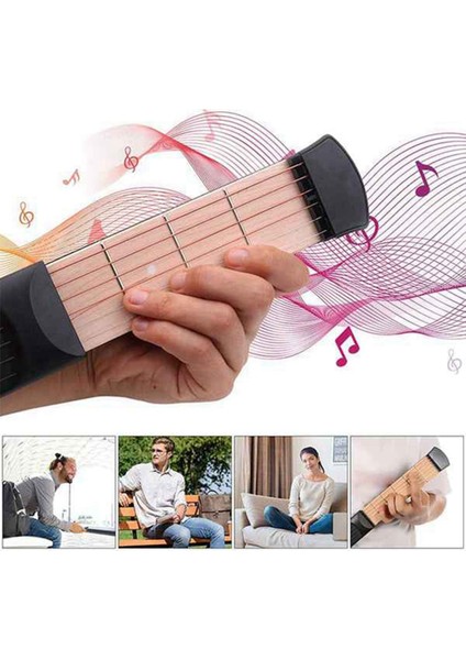 Altı Perdeli Taşınabilir Gitar Alıştırma Cihazı Parmak Akor Dönüşüm Eğitmen Parmak Kuvveti Uygulama Cep Piyano (Yurt Dışından)