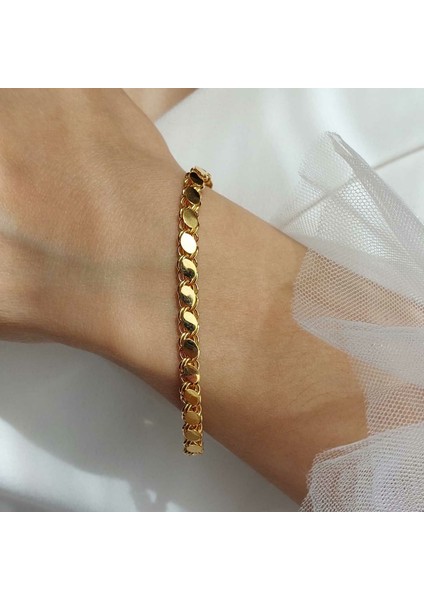22 Ayar Altın Arpa Pullu Zincir Bileklik (5mm Kalınlık) 19 Cm 7.30 Gr. ABY22BL005