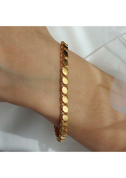 22 Ayar Altın Arpa Pullu Zincir Bileklik (5mm Kalınlık) 19 Cm 7.30 Gr. ABY22BL005 fiyatları