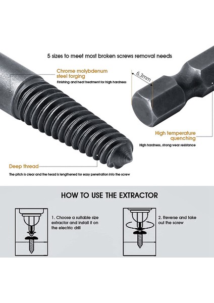 6 Adet Hasarlı Vida ve Kırık Cıvata Çıkarıcı Seti ile 1/4 Hızlı Değişim Milleri Alet Kiti Kötü Vida Saplama Sökücü (Yurt Dışından)