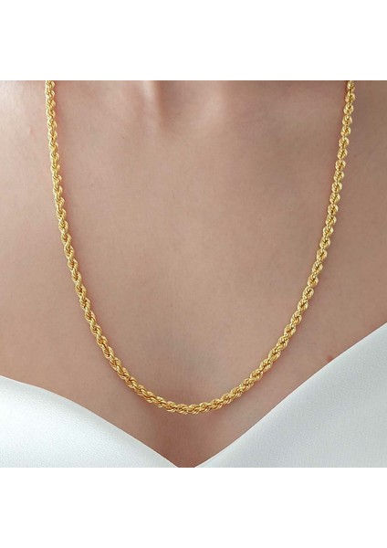 22 Ayar Altın Halat Burgu Zincir Kolye 60 Cm 14.28 Gr. (Kalınlık 4mm) ABY22ZC010