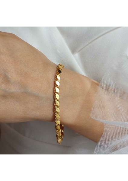 14 Ayar Altın Pullu Halep Bileklik 5mm 19cm 5.20 Gram