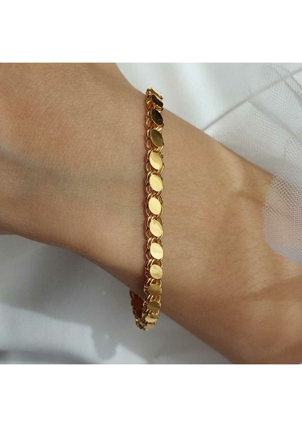 14 Ayar Altın Pullu Halep Bileklik 5mm 19cm 5.20 Gram fiyatları