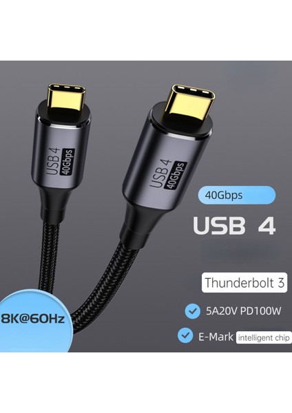 USB Tam Fonksiyonlu Veri Kablosu, 40G 100W Tip C Veri Kablosu, Thunderbolt 3 Yüksek Hızlı Hızlı Şarj, Tip-C Erkek - Erkek Kablo (Yurt Dışından)