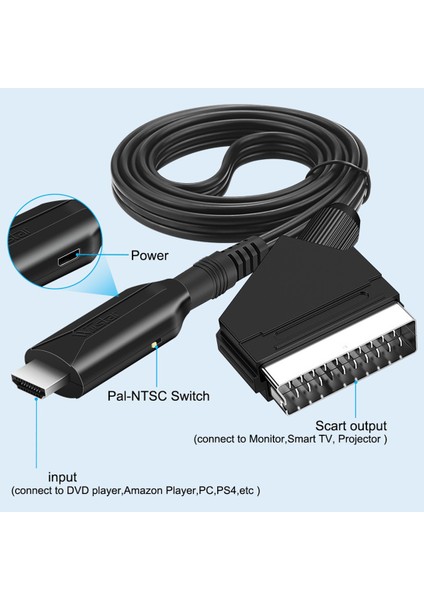 Wııstar HDMI Uyumlu Scart Adaptörü Video Ses Dönüştürücü Pal/ntsc Hd Tv DVD Kutusu Sinyali Lüks Dönüştürücü Aksesuarları (Yurt Dışından)