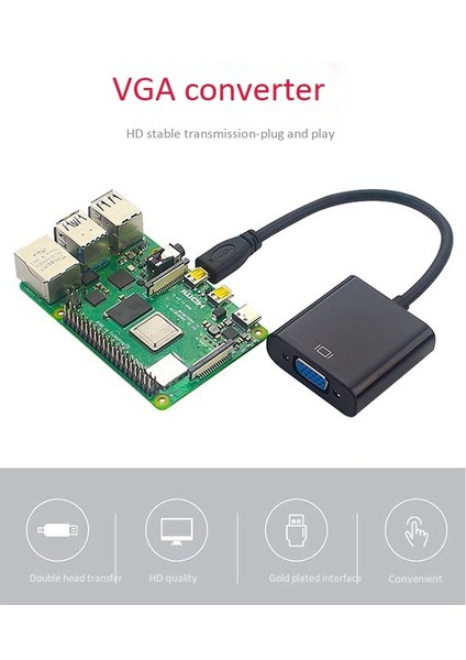 Mikro-Hdmı - VGA Adaptör Kablosu 1080 P Video Dönüştürücü Ses Jakı ile Xbox Kamera Raspberry Pi 4 Için USB Güç Kablosu (Yurt Dışından)