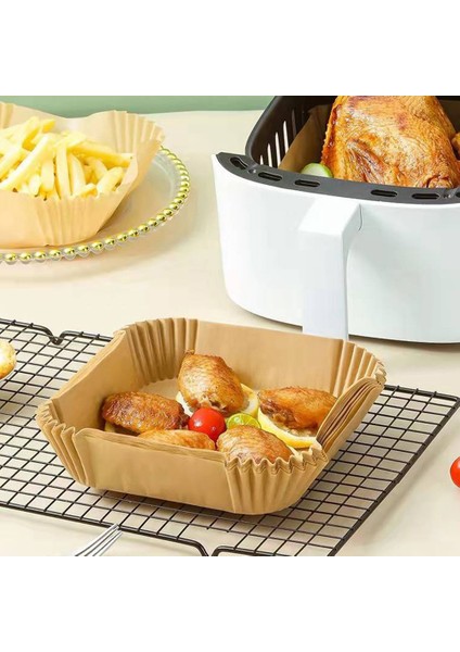 50 Adet Hava Fritöz Parşömen Kağıt Gömlekleri Yapışmaz Tek Kullanımlık Gömlekler, Pişirme Için Delikli Kare Parşömen Kağıdı (Yurt Dışından)