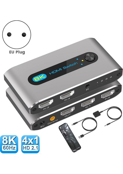HDMI Uyumlu 4'ü 1 Arada Anahtar Ayırıcı 120Hz 4 Portlu 8k Ayırıcı Switcher Ps5 Anahtarı Tv Kutusu -Ab Tak (Yurt Dışından)