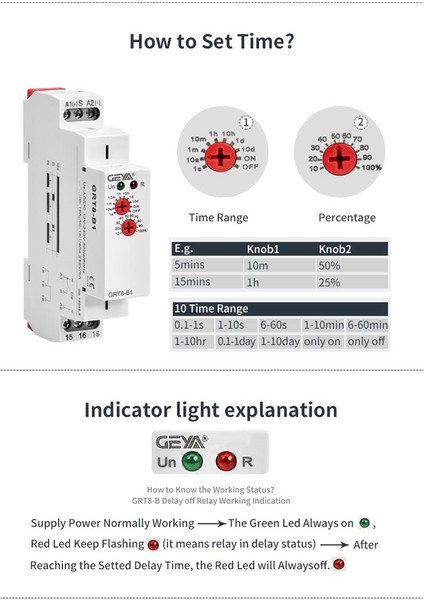 Geya Grt8-B1 Düşmede Gecikme Zaman Rölesi Zamanlayıcı Rölesi Elektronik Tip 16A, Grt8-B1 AC230V (Yurt Dışından)