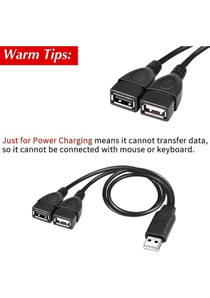 USB Ayırıcı Kablo, USB 2.0 A Erkek - Çift USB Dişi Jak Y Ayırıcı Şarj Kablosu (Yurt Dışından)