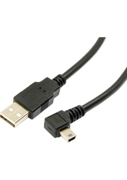 1.8 M Mini USB B Tipi 5pin Erkek 90 Derece Sol Açılı USB 2.0 Erkek Veri Kablosu Siyah Renk (Yurt Dışından)