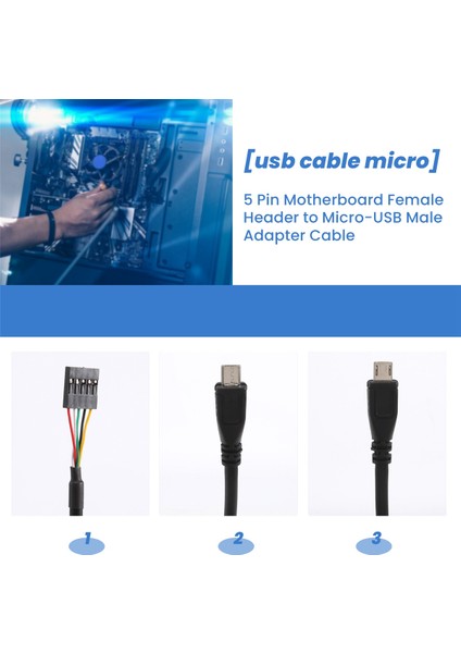 (2'li Paket) 50 cm 5 Pin Anakart Dişi Başlık - Mikro USB Erkek Adaptör Dupont Uzatma Kablosu (5pin/mikro Usb) (Yurt Dışından)