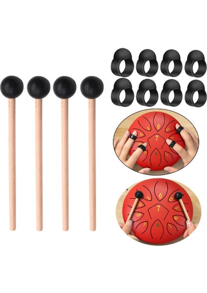 8 Adet Çelik Dil Davul Parmak Seçtikleri Parmak Kollu Handpan ile 4 Adet Ethereal Davul Baget Kiti Vurmalı Çalgı (Yurt Dışından)