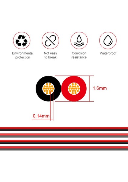 2pin Tel 100M 22AWG 12V/24V Uzatma Kablosu Kırmızı ve Siyah 2-Wire Örgülü Kalaylı Bakır LED Işık Çubuğu Güç Kablosu (Yurt Dışından)