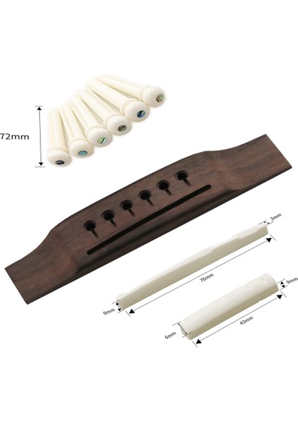 6 Dize Akustik Gitar Gülağacı Köprü Sele Pimleri Seti Köprü Ahşap ve Altı Köprü Pimleri ve Köprü Somunu ve Eyer (Yurt Dışından)