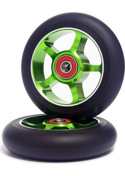 2 Adet 100MM Scooter Yedek Tekerlekler Rulmanlar Alüminyum Aşınmaya Dayanıklı Pu Scooter Parçaları Scooter Aksesuarları, Yeşil (Yurt Dışından)