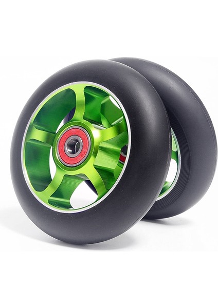 2 Adet 100MM Scooter Yedek Tekerlekler Rulmanlar Alüminyum Aşınmaya Dayanıklı Pu Scooter Parçaları Scooter Aksesuarları, Yeşil (Yurt Dışından)