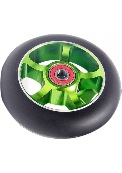 2 Adet 100MM Scooter Yedek Tekerlekler Rulmanlar Alüminyum Aşınmaya Dayanıklı Pu Scooter Parçaları Scooter Aksesuarları, Yeşil (Yurt Dışından)