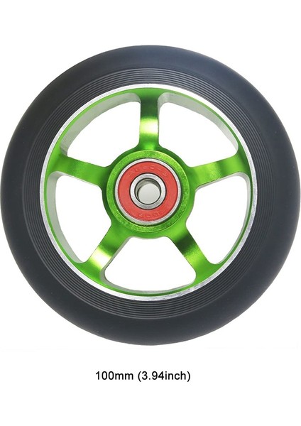 2 Adet 100MM Scooter Yedek Tekerlekler Rulmanlar Alüminyum Aşınmaya Dayanıklı Pu Scooter Parçaları Scooter Aksesuarları, Yeşil (Yurt Dışından)