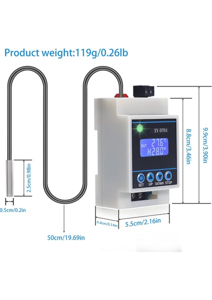 XY-DT01 Dijital Sıcaklık Kontrol Cihazı -40-110°C LCD Ekranlı ve Su Geçirmez Sensörlü Dijital Mikro Dijital Termostat (Yurt Dışından)