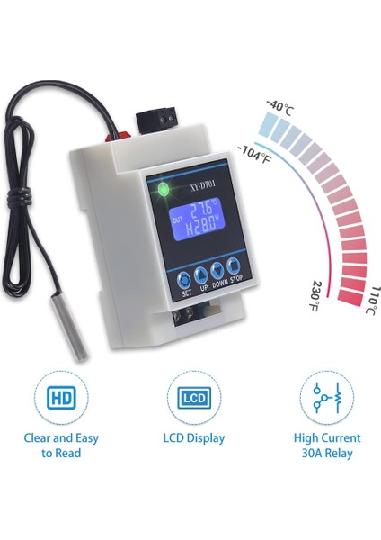 XY-DT01 Dijital Sıcaklık Kontrol Cihazı -40-110°C LCD Ekranlı ve Su Geçirmez Sensörlü Dijital Mikro Dijital Termostat (Yurt Dışından)