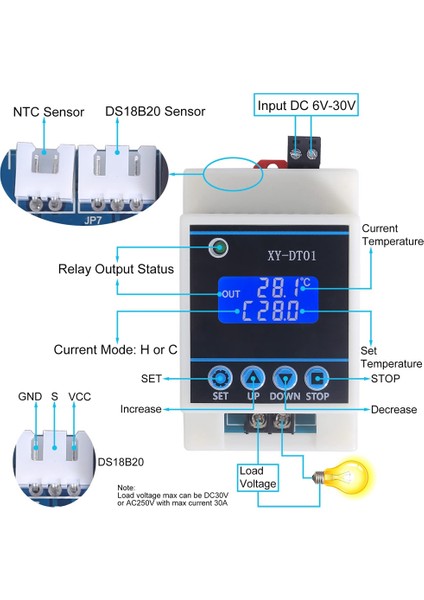 XY-DT01 Dijital Sıcaklık Kontrol Cihazı -40-110°C LCD Ekranlı ve Su Geçirmez Sensörlü Dijital Mikro Dijital Termostat (Yurt Dışından)