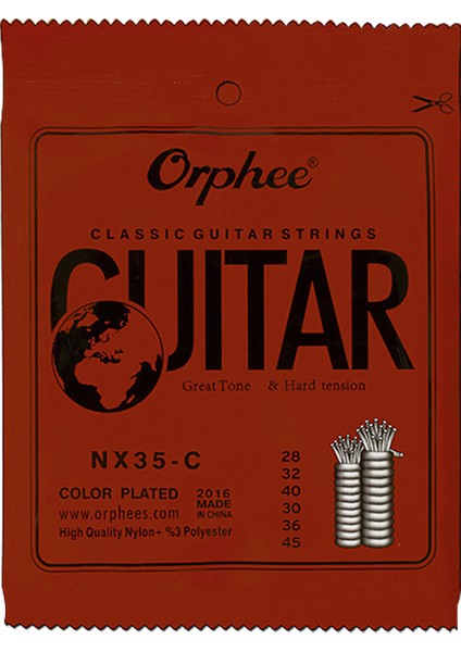 Orphee 6 Adet/takım NX35-C Tam Set Siyah Naylon Klasik Gitar Telleri Sert Gerilim 0.028 - 0.045 Inç (Yurt Dışından)