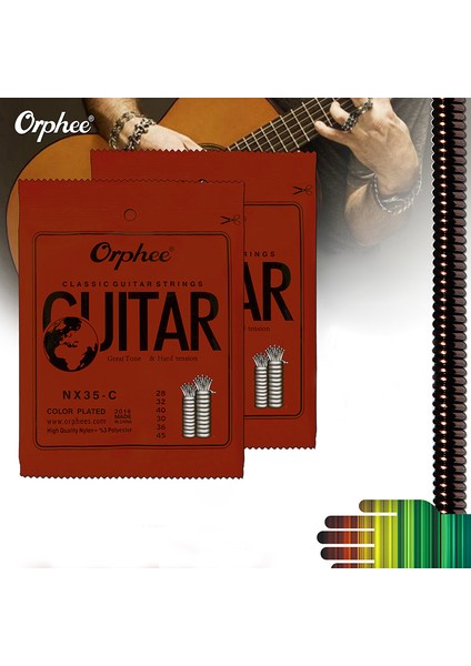 Orphee 6 Adet/takım NX35-C Tam Set Siyah Naylon Klasik Gitar Telleri Sert Gerilim 0.028 - 0.045 Inç (Yurt Dışından)