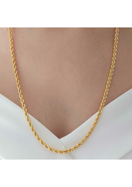 14 Ayar Altın Halat Burgu Zincir 65 Cm 9.80 Gram 4mm