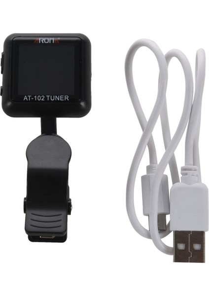 Aroma AT-102 Şarj Edilebilir Klipsli Gitar Tuner Renkli Ekran Kromatik Gitar Bas Ukulele Için Dahili Pil USB Kablosu ile (Siyah) (Yurt Dışından)