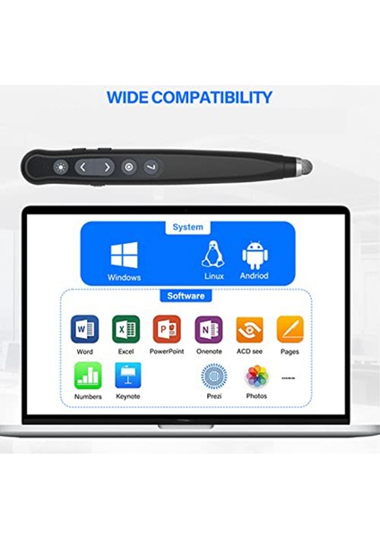 Dokunmatik Ekran Için Lazer Işaretleyici Stylus Kalemli Sunum Tıklayıcısı, Şarj Edilebilir Kablosuz Sunucu Uzaktan Kumandası (Yurt Dışından) modelleri