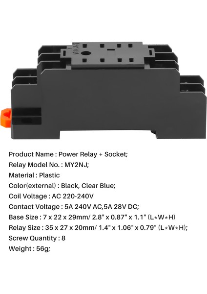 220/240V Ac Bobin Dpdt Güç Rölesi MY2NJ 8 Pin W Soket Tabanlı (Yurt Dışından)
