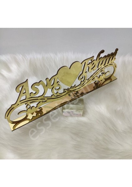 Esse Tasarım Masa Isimlik Yatay 40X16 Gold/gümüş Nişan Masası Için