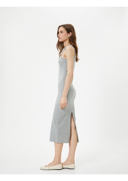 Midi Elbise Halter Yaka Bodycon Fitilli